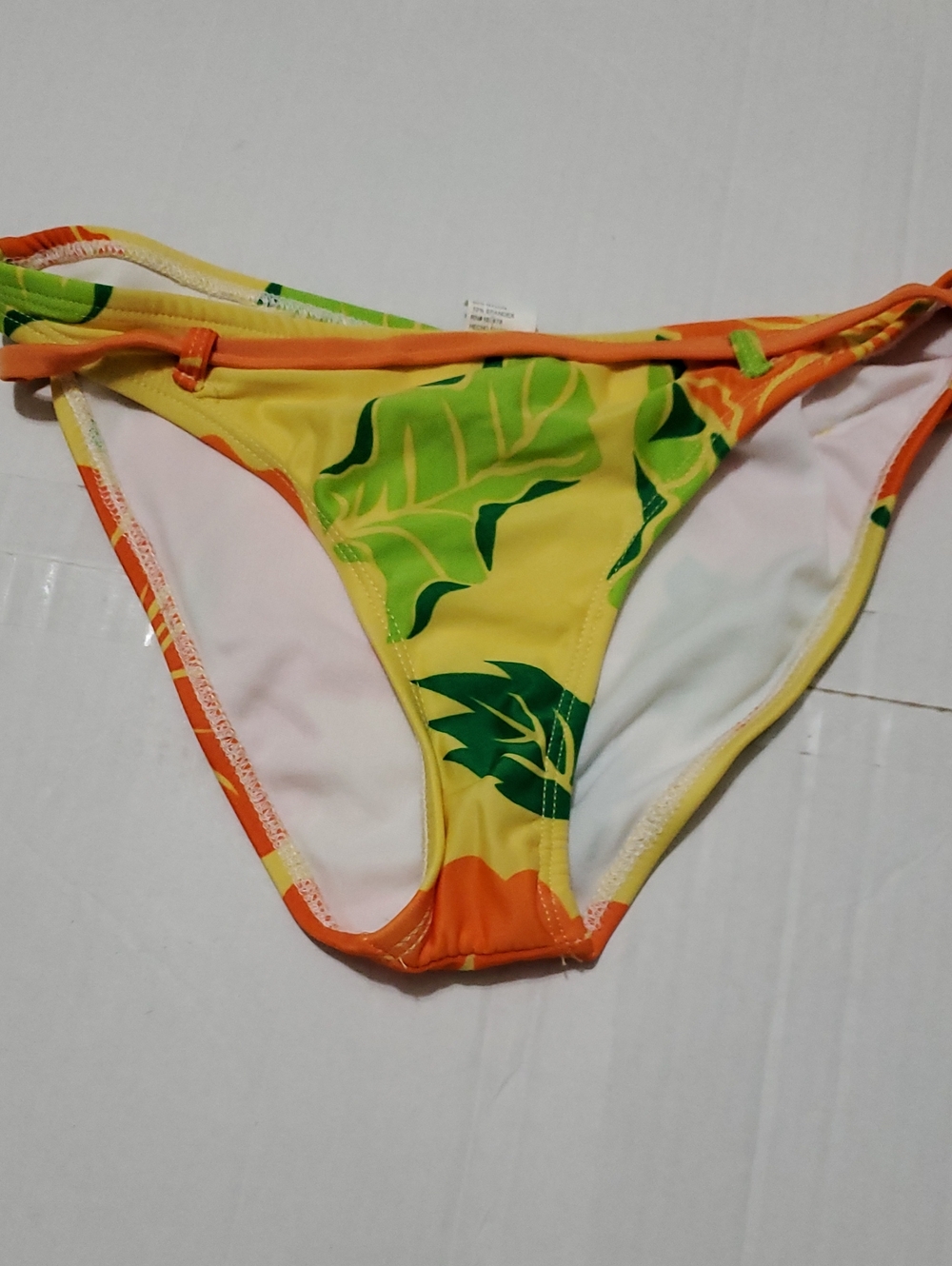 Aqua Y2K Yellow & Orange Hawaiian Tropical Leaf Print High-cut Bikini Bottom M